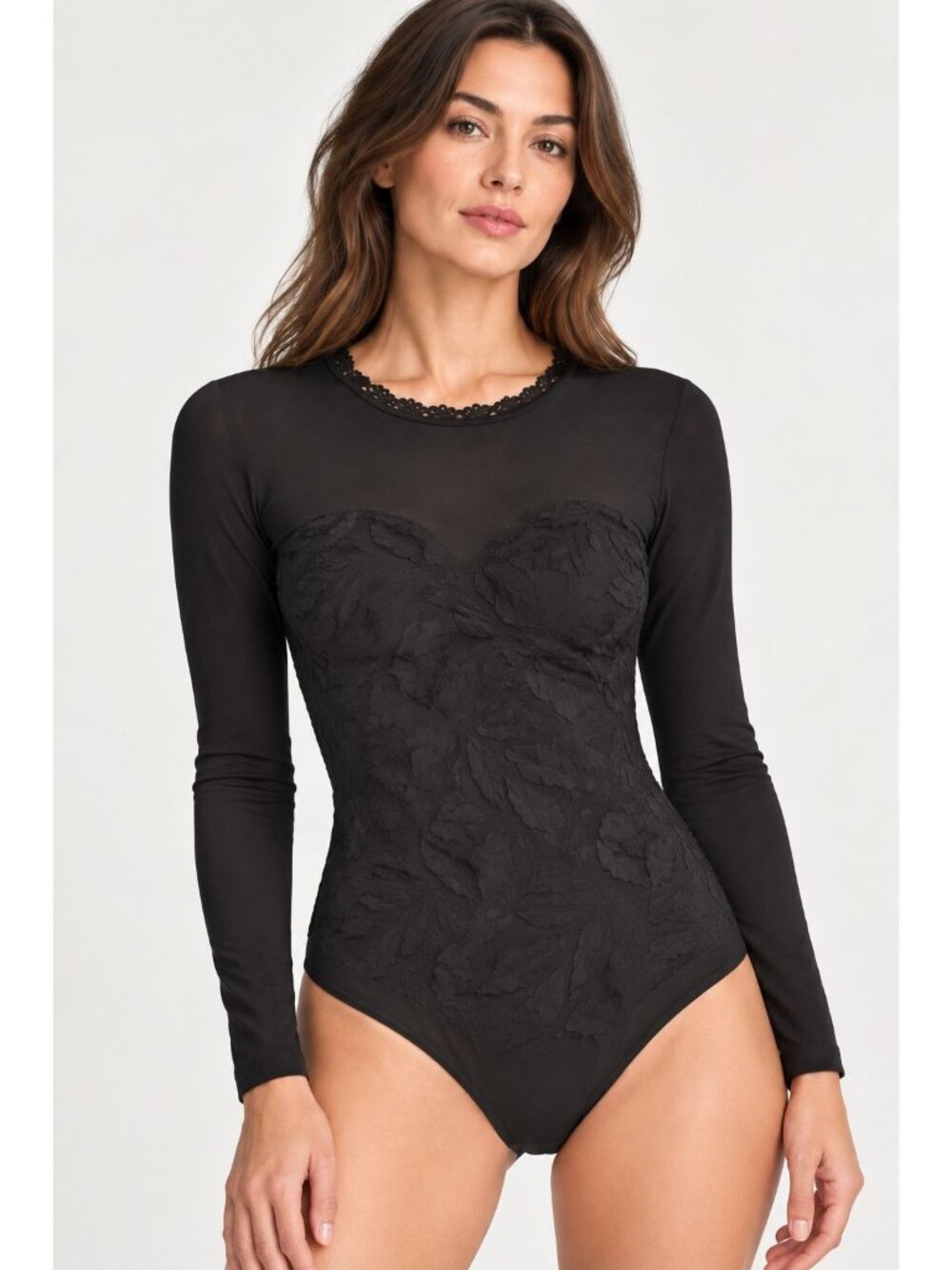 Wolford Womens Black thong Bodysuit Medium 3D Pattern old Money uiet Luxury